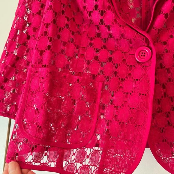 Chico's Pink/Fuchsia Crochet Blazer - 3/4 Length Sleeves - Size 1 - Picture 2 of 5